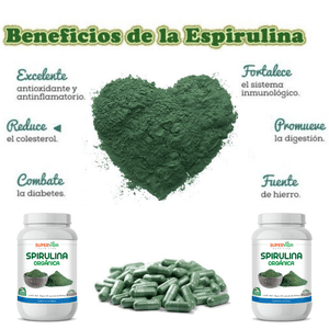 Spirulina Orgánica en polvo 90 Cápsulas Vegetales de 500 mg - SuperVida.mx