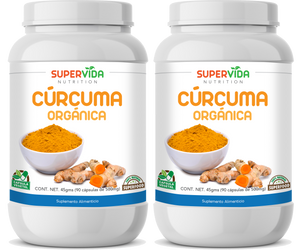 Cúrcuma Orgánica en polvo - 2 FRASCOS de 90 Cápsulas! 180 Cápsulas vegetales de 500 mg