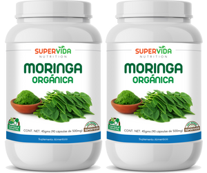 Moringa Orgánica en polvo - 2 FRASCOS de 90 Cápsulas! 180 Cápsulas vegetales de 500 mg