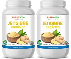 Jengibre Orgánico en polvo 90 Cápsulas Vegetales de 500 mg - SuperVida.mx