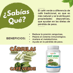 Café Verde en polvo 90 Cápsulas Vegetales de 500 mg - SuperVida.mx