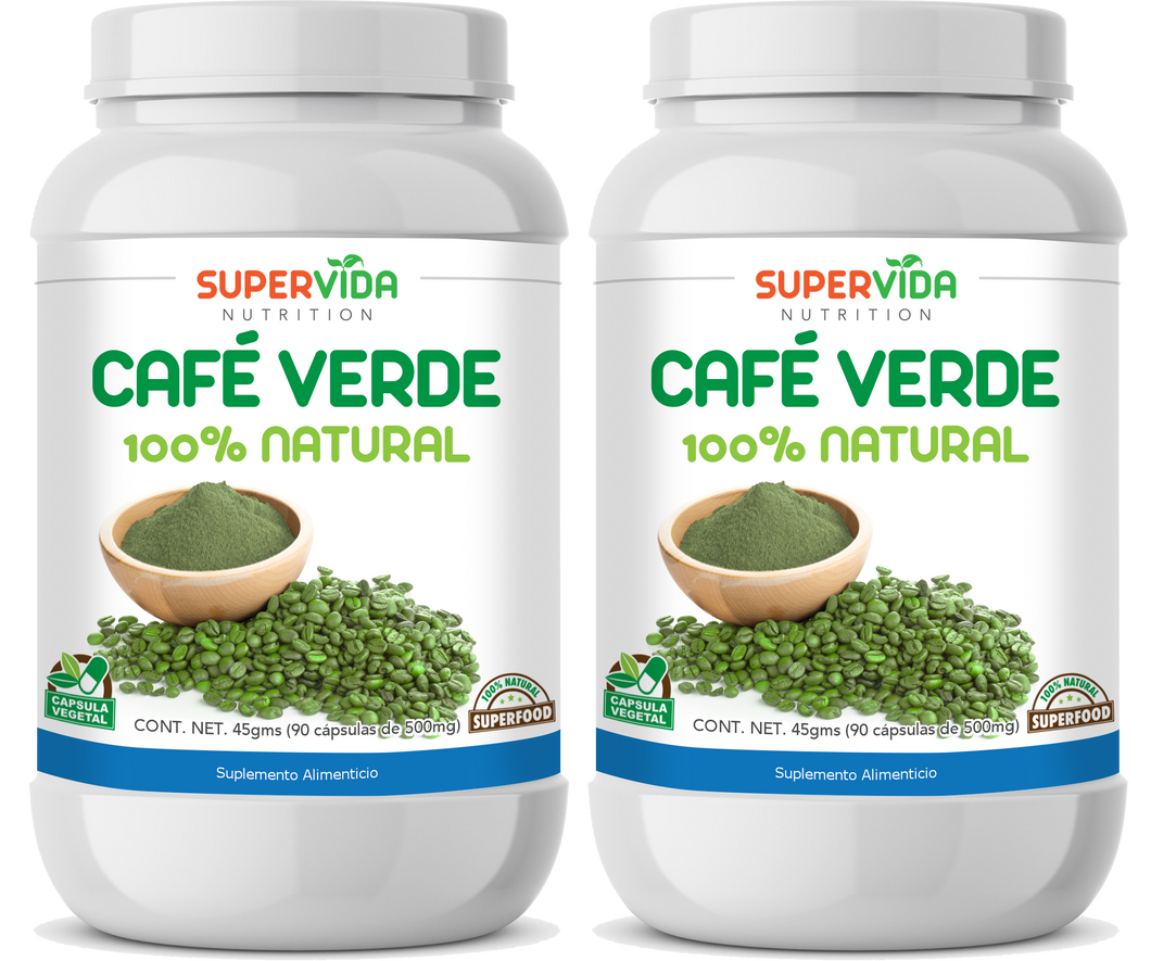 Café Verde en polvo - 2 FRASCOS de 90 Cápsulas! 180 Cápsulas vegetales de 500 mg