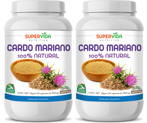 Cardo Mariano en polvo - 2 FRASCOS de 90 Cápsulas! 180 Cápsulas vegetales de 400 mg