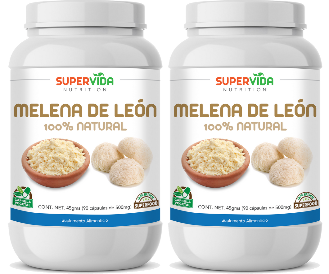 Hongo Melena de León en polvo - 2 FRASCOS de 90 Cápsulas! 180 Cápsulas vegetales de 500 mg