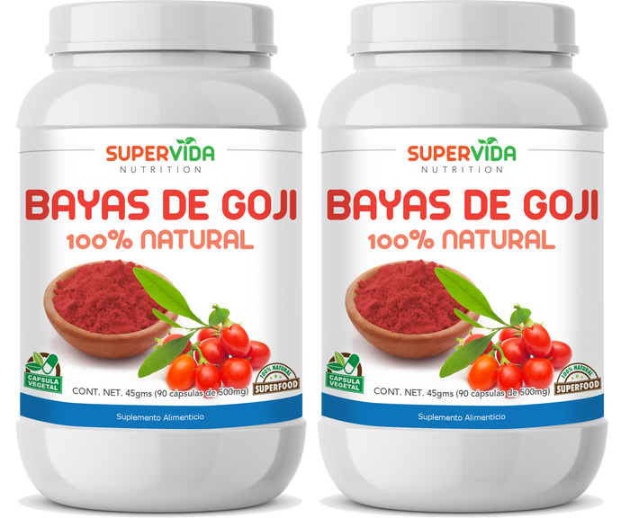 Bayas de Goji en polvo -  2 FRASCOS de 90 Cápsulas! 180 Cápsulas vegetales de 500 mg