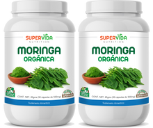 Cargar imagen en el visor de la galería, Moringa Orgánica en polvo - 2 FRASCOS de 90 Cápsulas! 180 Cápsulas vegetales de 500 mg